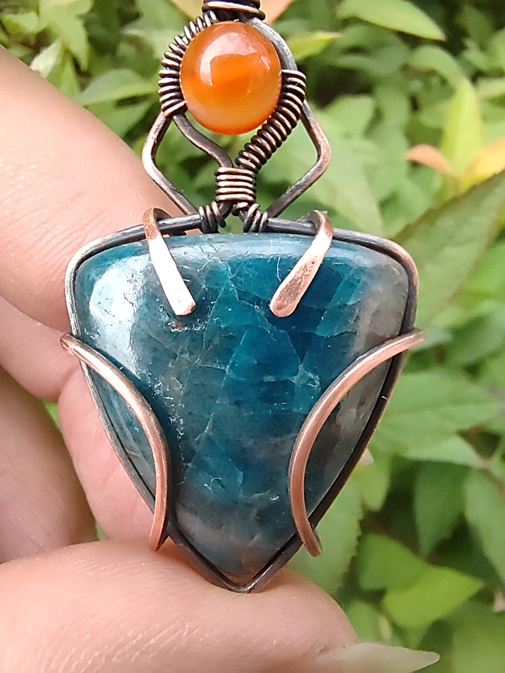 Pendentif apatite triangle et cornaline