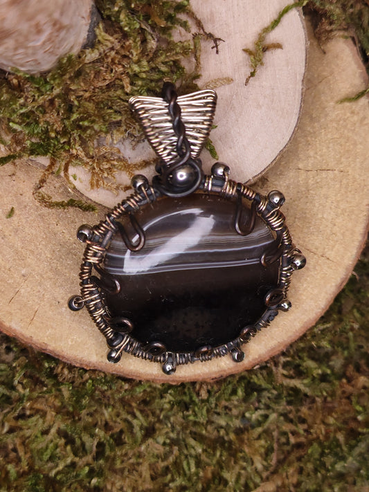 Pendentif nouvelle lune d'obsidienne