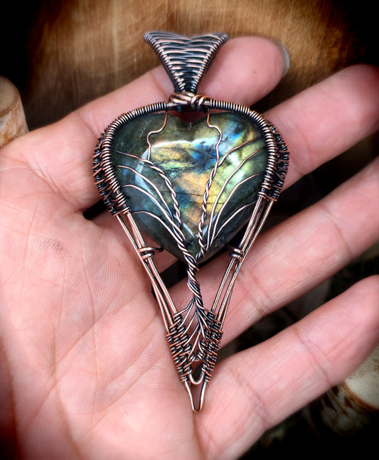 Pendentif "Cœur d'arbre de vie en labradorite"